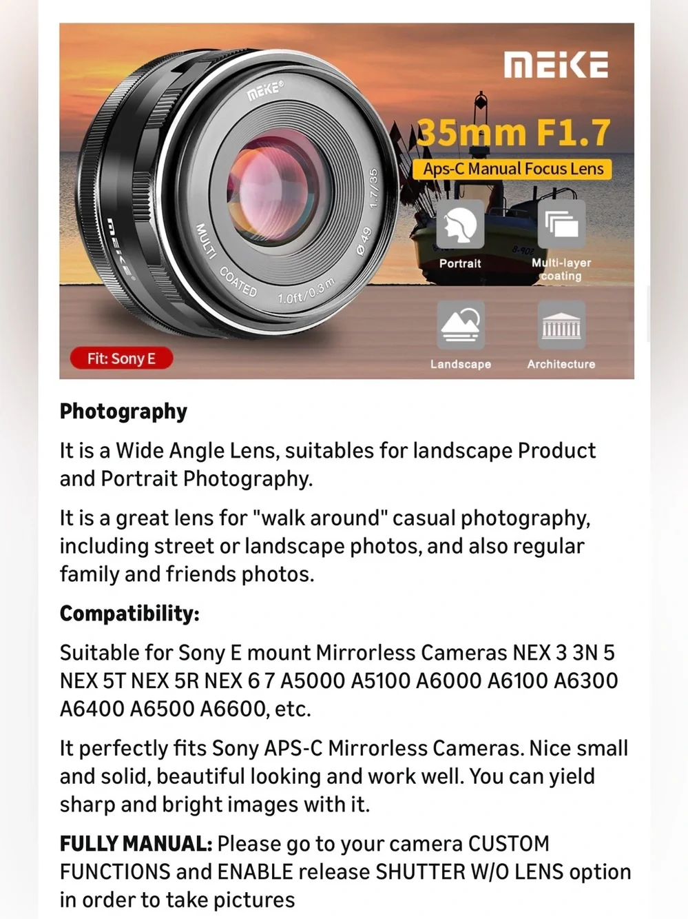 35mm f/1.7 Manual Focus Lens — Black